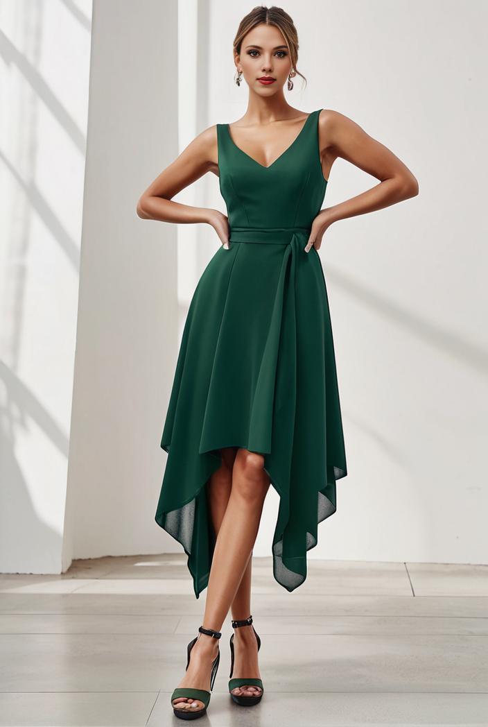 deep v neck lace chiffon bridesmaid dress with asymmetrical hem 128944