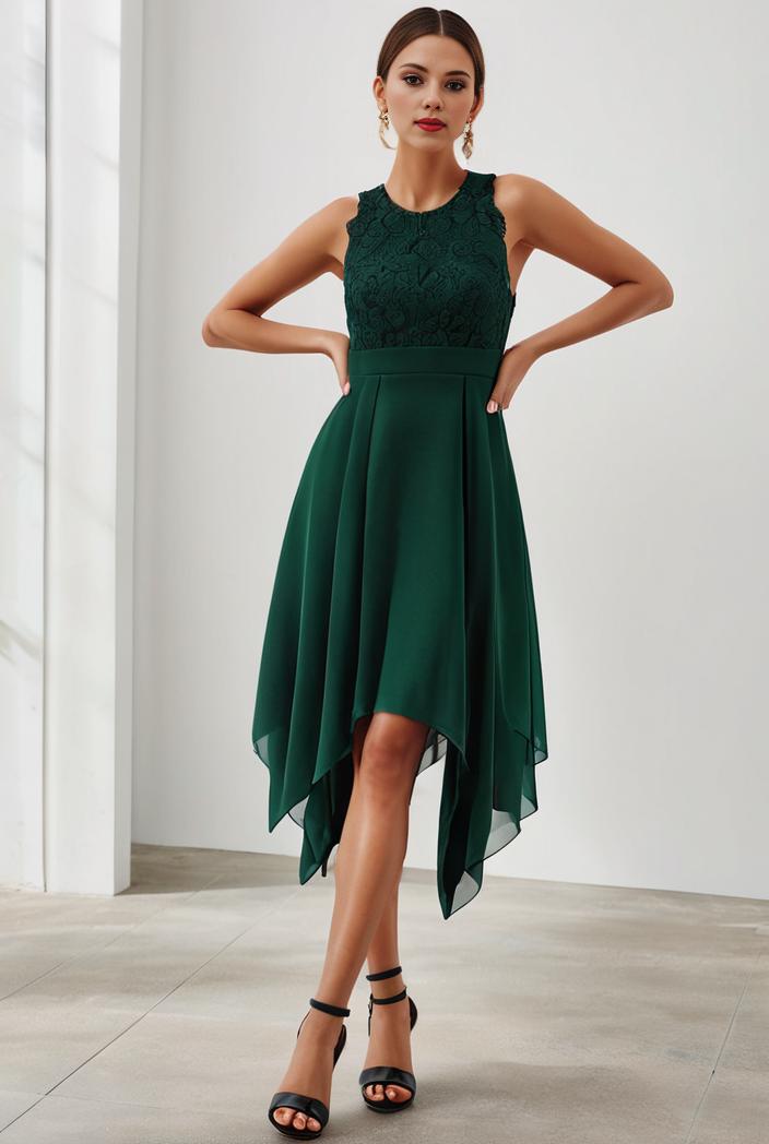 deep v neck lace chiffon bridesmaid dress with asymmetrical hem 128945