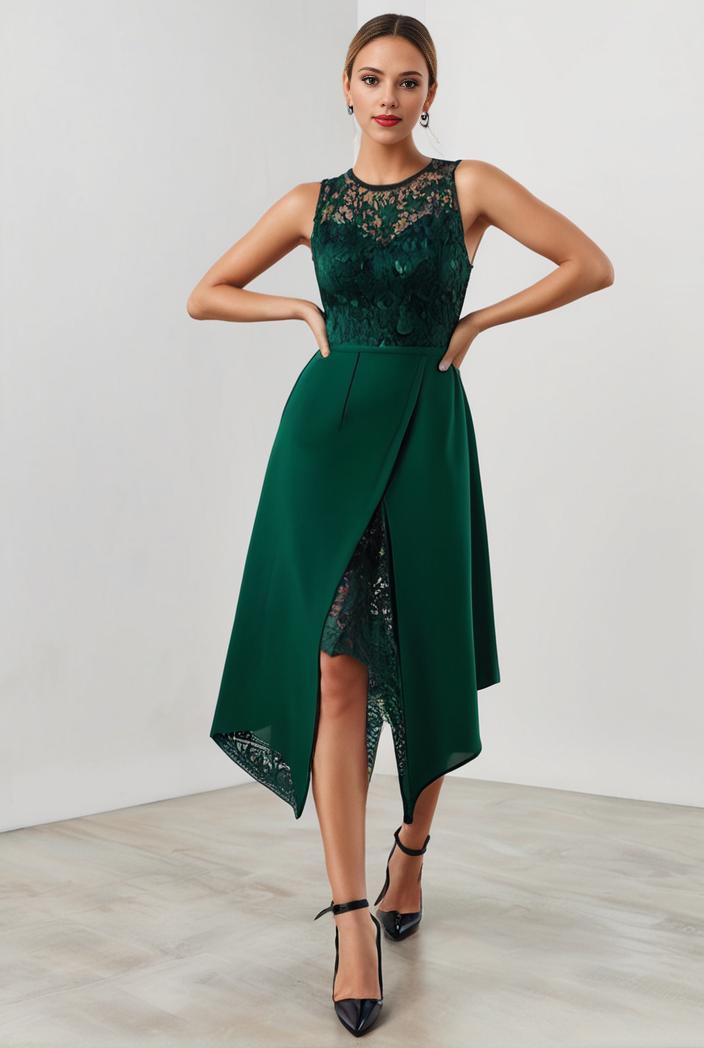 deep v neck lace chiffon bridesmaid dress with asymmetrical hem 128946