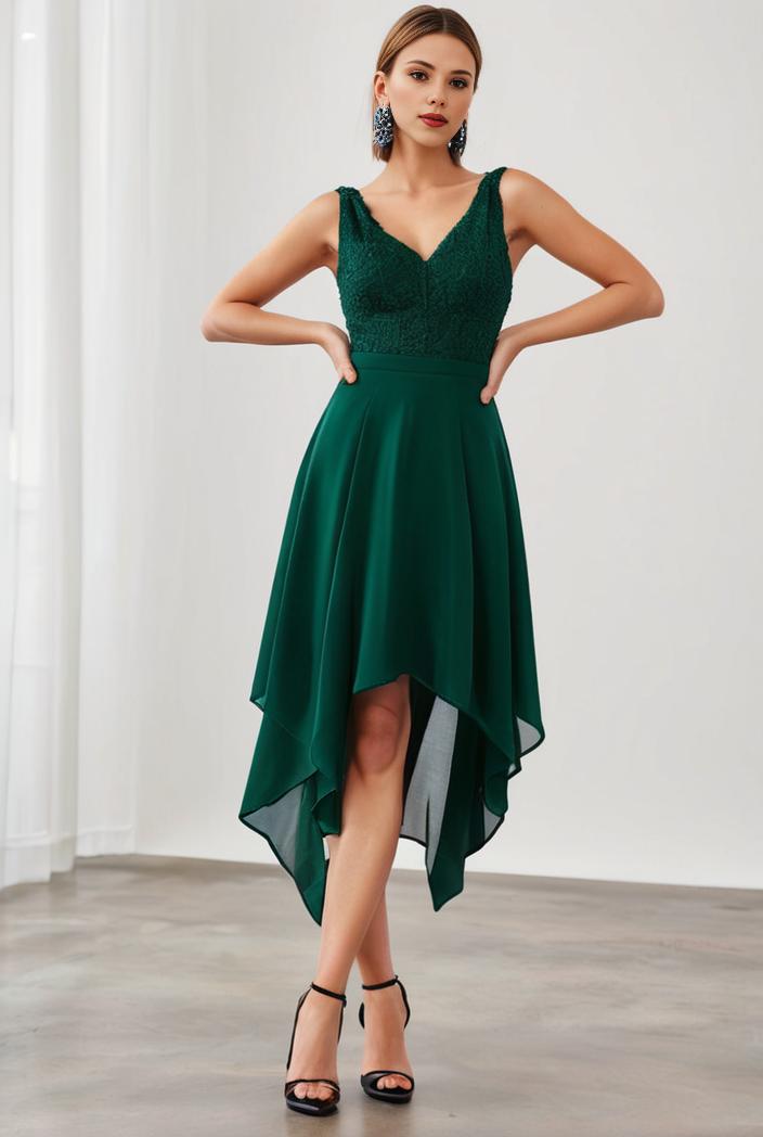 deep v neck lace chiffon bridesmaid dress with asymmetrical hem 128949