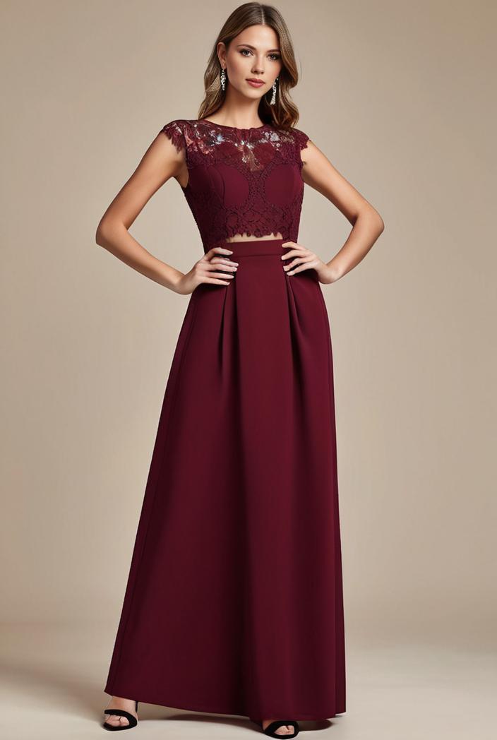 elegant chiffon maxi evening dress with lace cap sleeve 130950