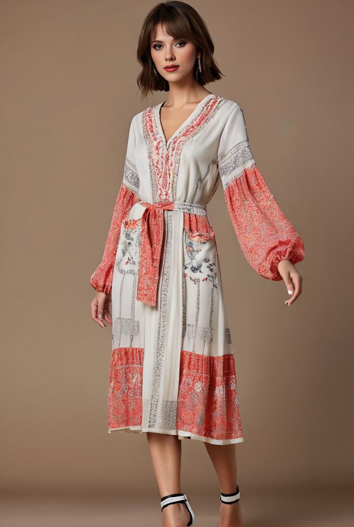 floral peacock print long sleeve loose swim robe beach cover up coat 136780