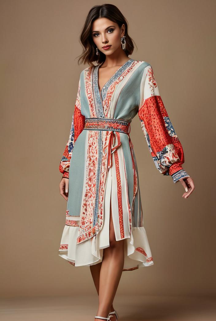 floral peacock print long sleeve loose swim robe beach cover up coat 136784