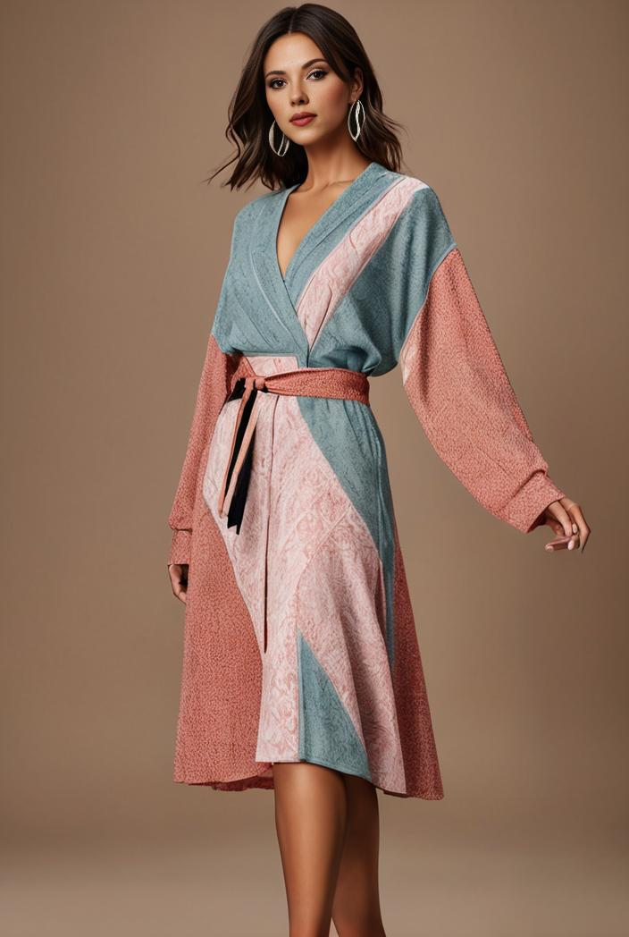 floral peacock print long sleeve loose swim robe beach cover up coat 136782