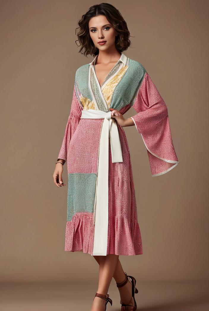 floral peacock print long sleeve loose swim robe beach cover up coat 136783