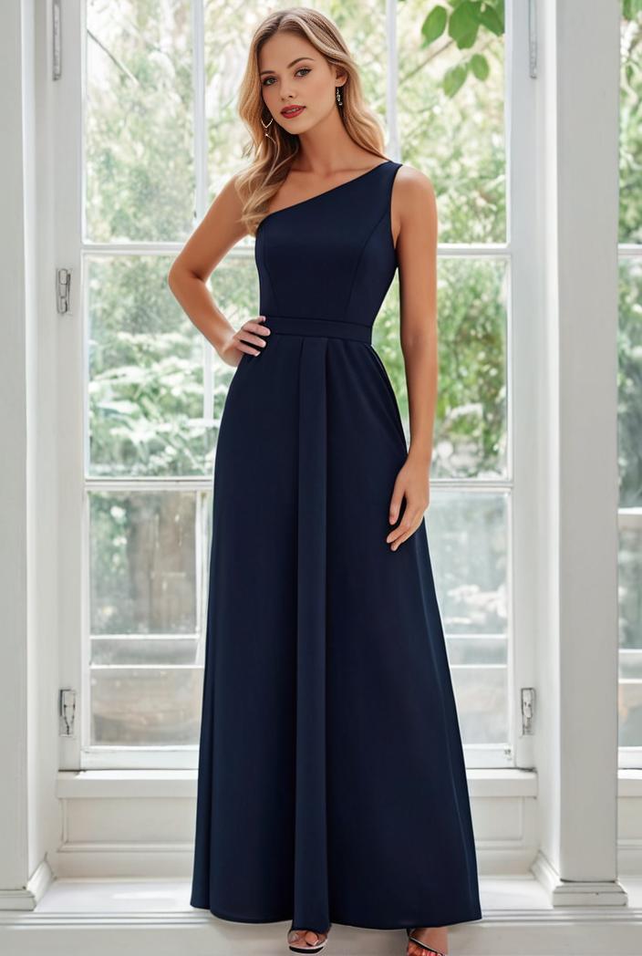 flowy chiffon one shoulder with three straps bridesmaid dress 137351