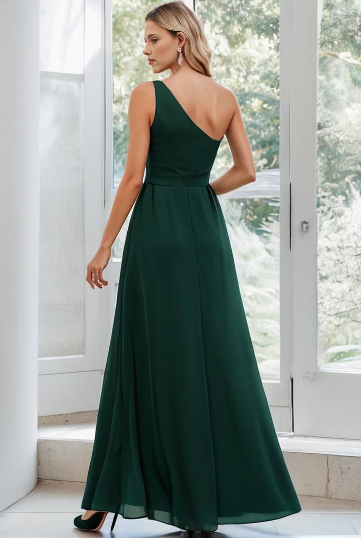 flowy chiffon one shoulder with three straps bridesmaid dress 137354