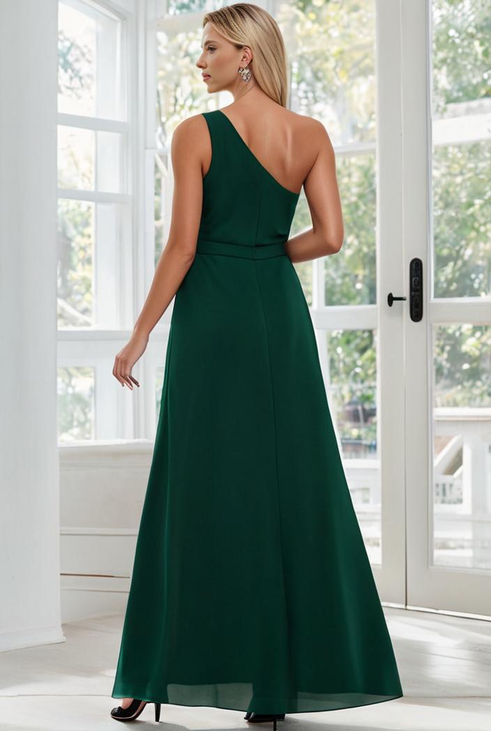 flowy chiffon one shoulder with three straps bridesmaid dress 137358