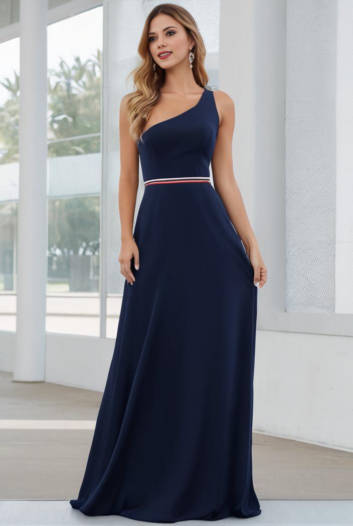 flowy chiffon one shoulder with three straps bridesmaid dress 137380