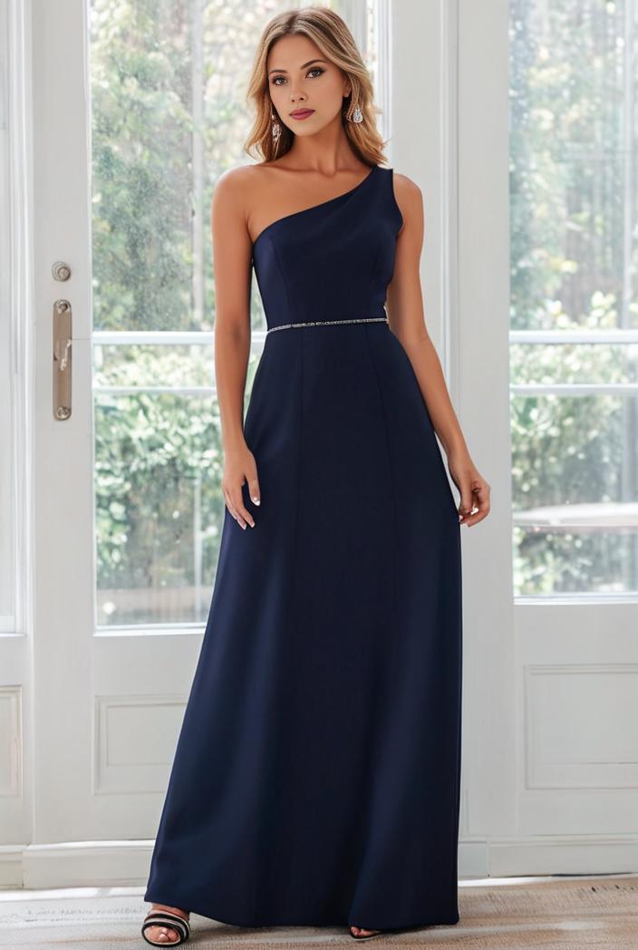 flowy chiffon one shoulder with three straps bridesmaid dress 137381