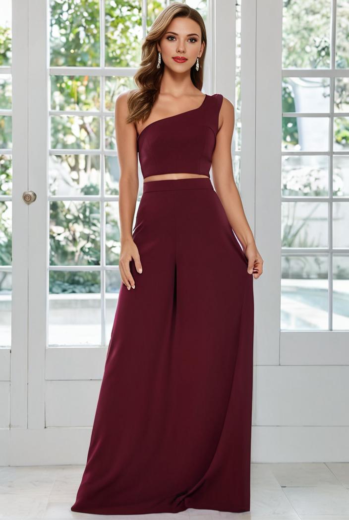 flowy chiffon one shoulder with three straps bridesmaid dress 137385