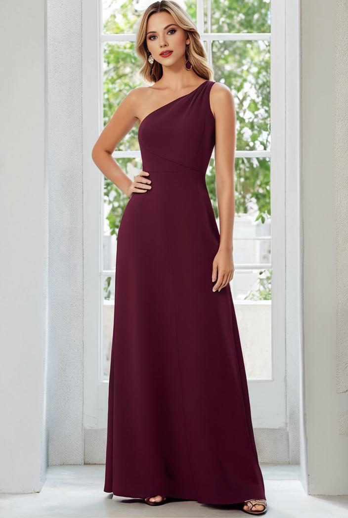 flowy chiffon one shoulder with three straps bridesmaid dress 137399