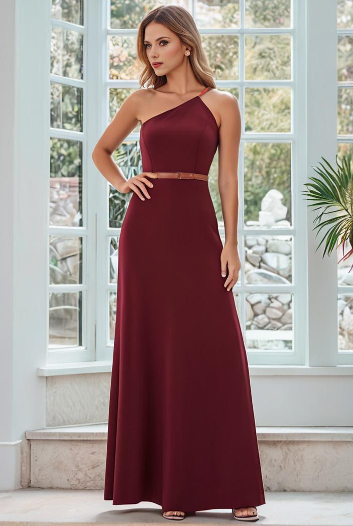flowy chiffon one shoulder with three straps bridesmaid dress 137401