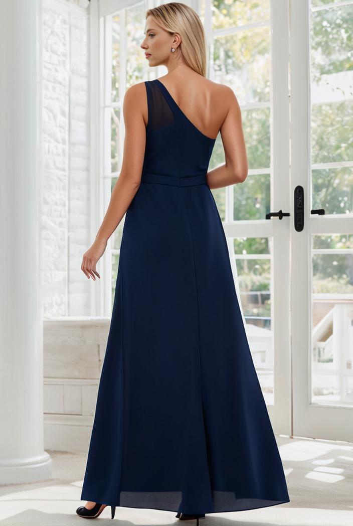 flowy chiffon one shoulder with three straps bridesmaid dress 137414
