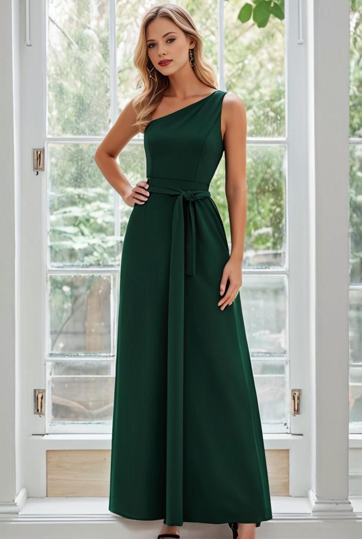 flowy chiffon one shoulder with three straps bridesmaid dress 137432
