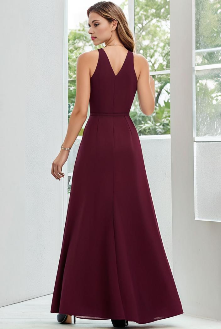 flowy chiffon one shoulder with three straps bridesmaid dress 137454