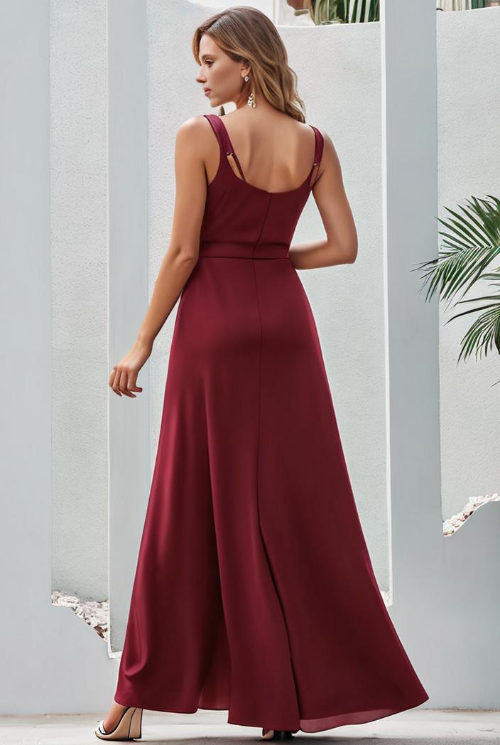 flowy chiffon one shoulder with three straps bridesmaid dress 137455