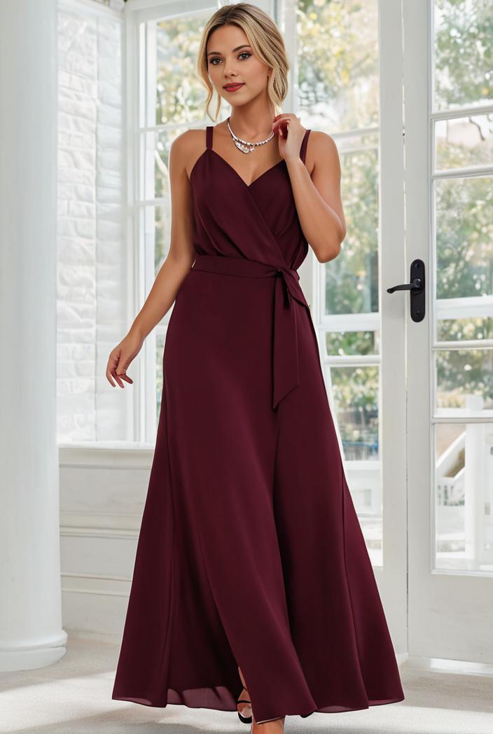 flowy chiffon one shoulder with three straps bridesmaid dress 137461
