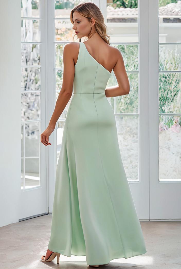 flowy chiffon one shoulder with three straps bridesmaid dress 137463