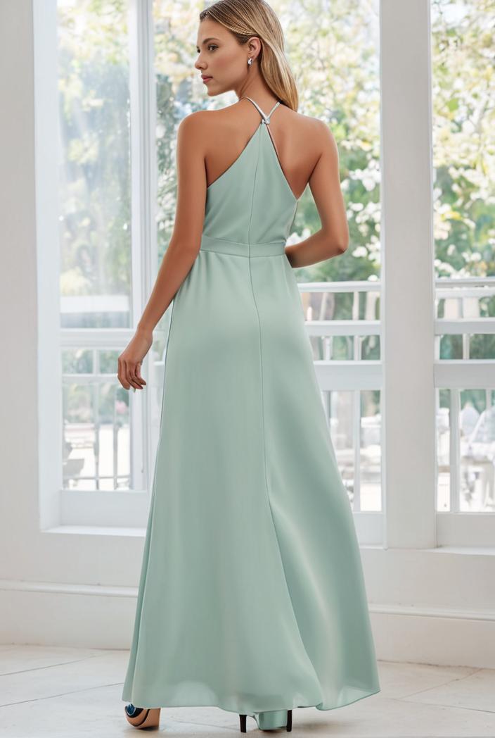 flowy chiffon one shoulder with three straps bridesmaid dress 137466