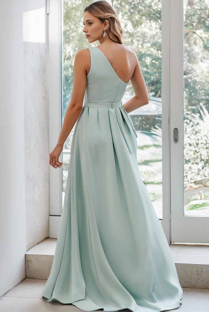 flowy chiffon one shoulder with three straps bridesmaid dress 137467