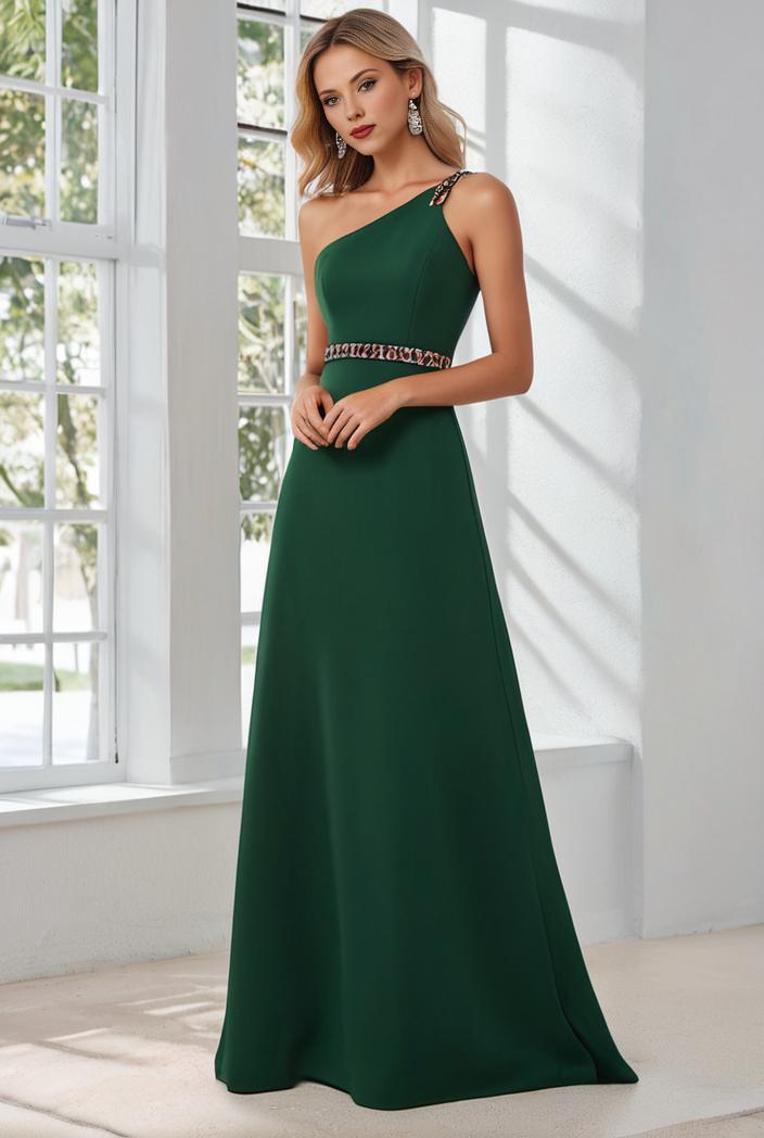 flowy chiffon one shoulder with three straps bridesmaid dress 137487