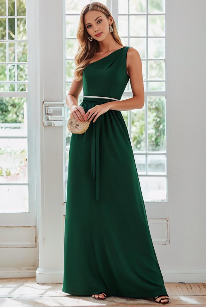 flowy chiffon one shoulder with three straps bridesmaid dress 137490