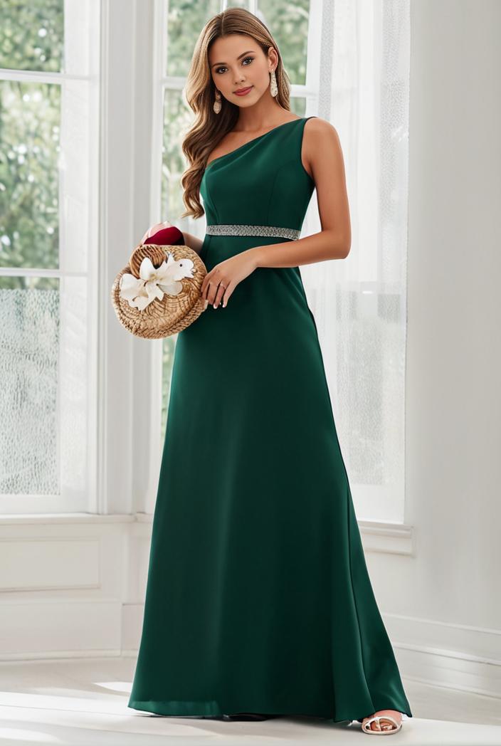 flowy chiffon one shoulder with three straps bridesmaid dress 137495