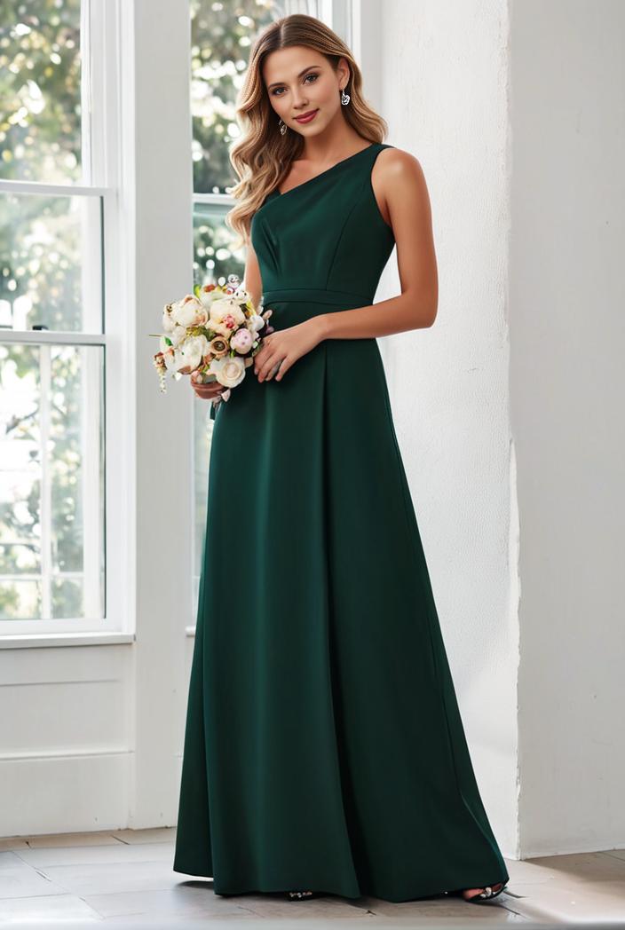 flowy chiffon one shoulder with three straps bridesmaid dress 137496