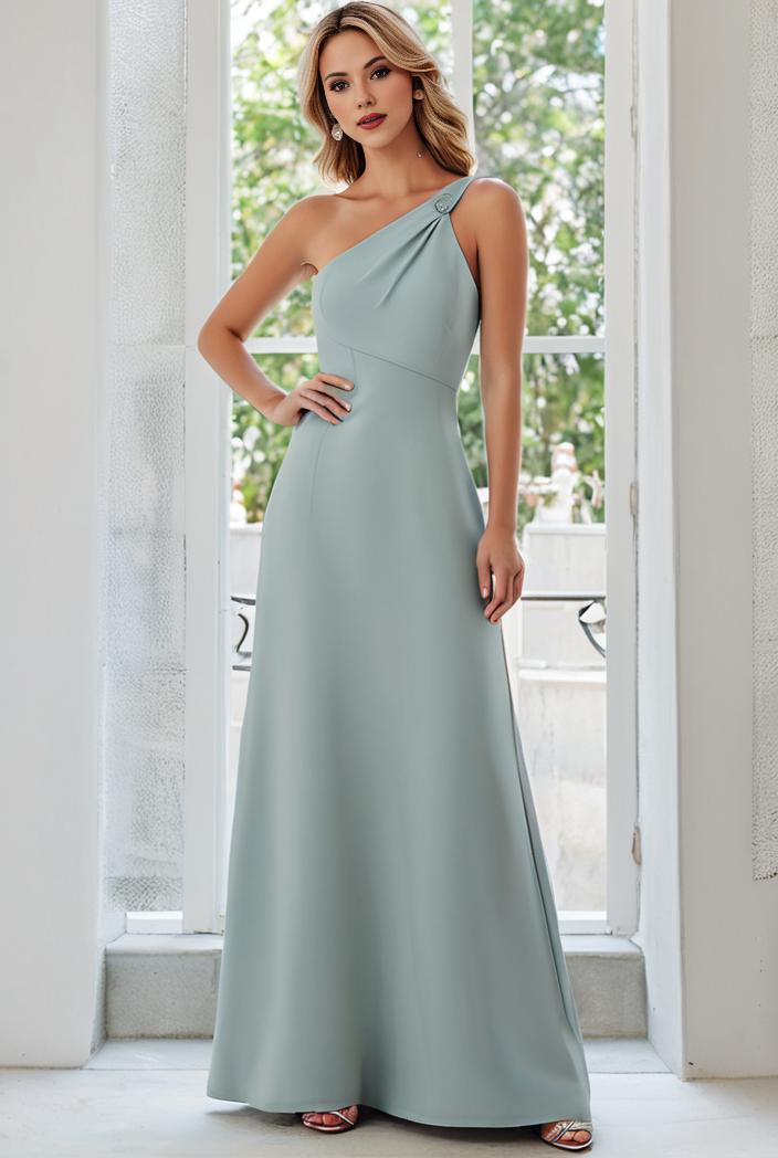 flowy chiffon one shoulder with three straps bridesmaid dress 137493