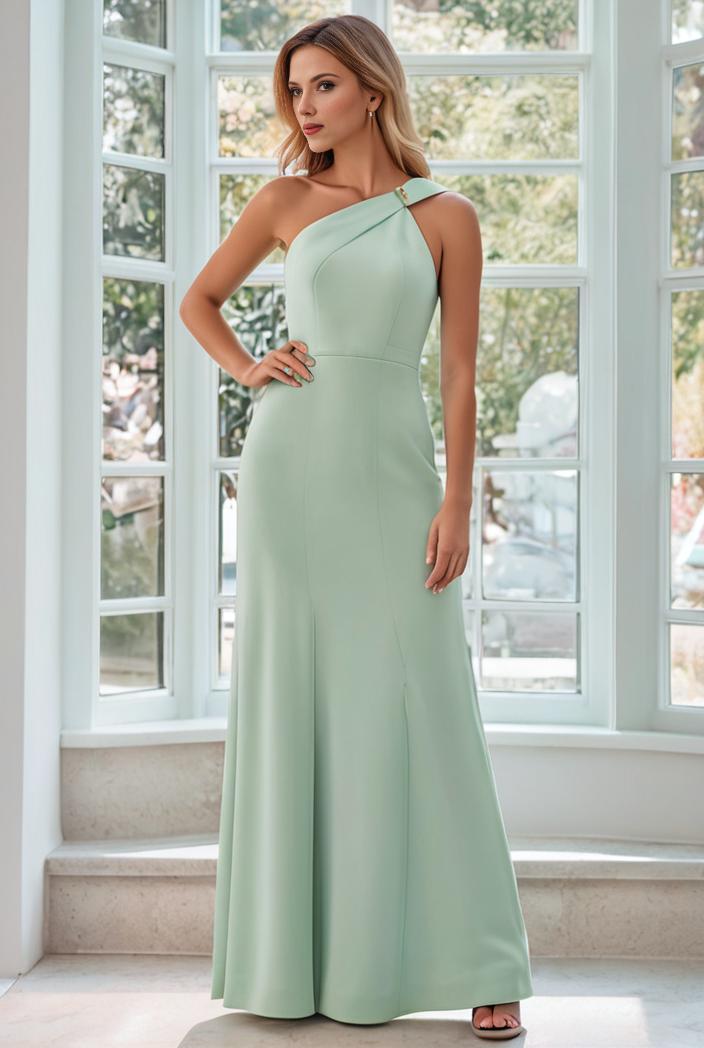 flowy chiffon one shoulder with three straps bridesmaid dress 137494