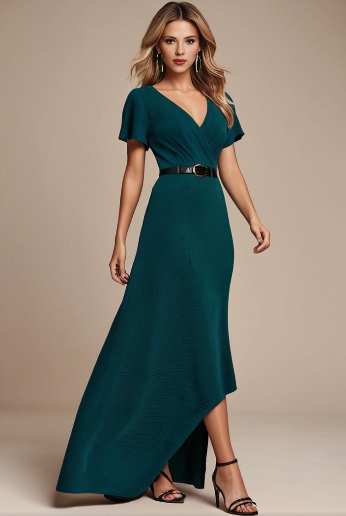 glitter high low front side slit ruffled v neck evening dress 137702