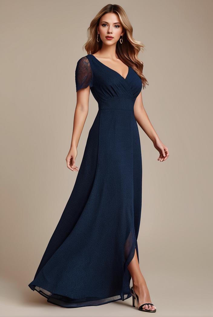 glitter high low front side slit ruffled v neck evening dress 137706