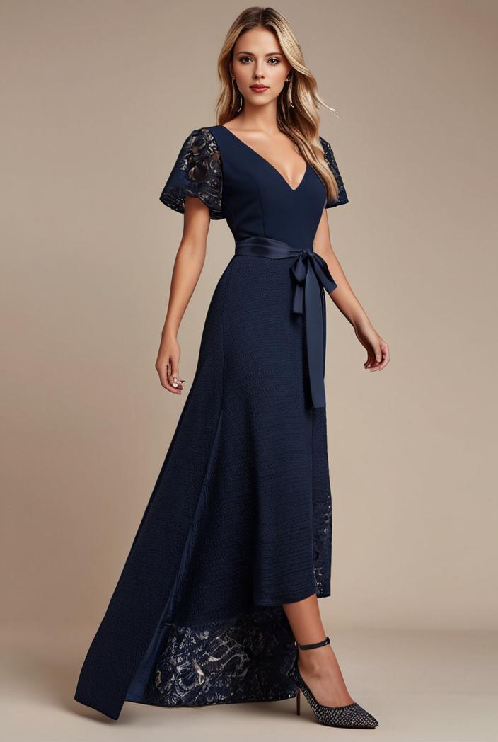 glitter high low front side slit ruffled v neck evening dress 137708