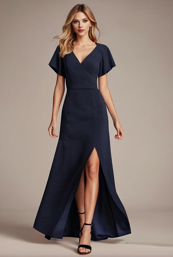 glitter high low front side slit ruffled v neck evening dress 137736