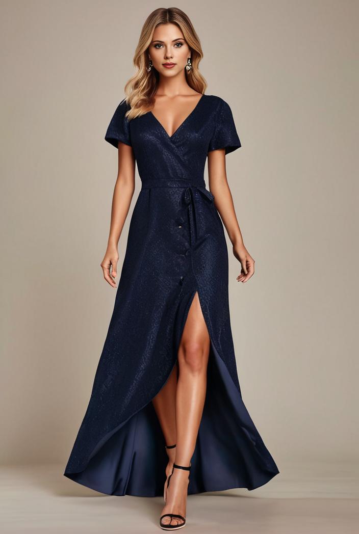 glitter high low front side slit ruffled v neck evening dress 137740