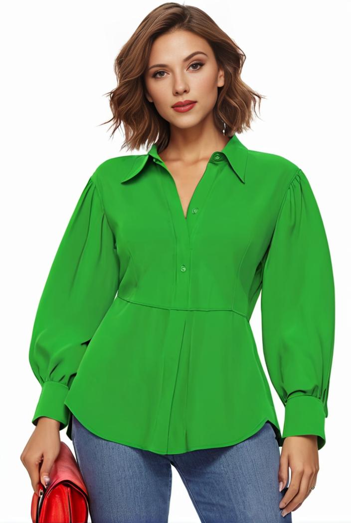 plus size casual blouse women s plus solid button up lantern sleeve turn down collar nipped waist blouse 143741