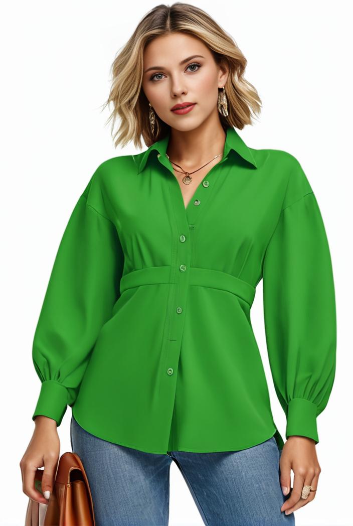 plus size casual blouse women s plus solid button up lantern sleeve turn down collar nipped waist blouse 143745