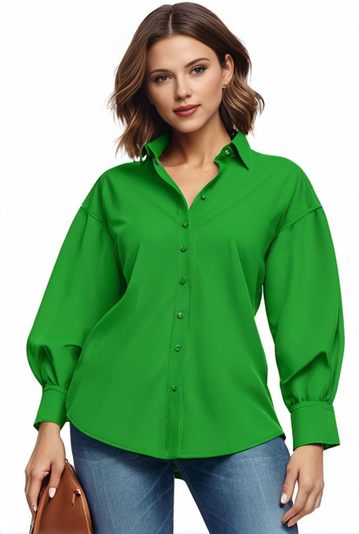plus size casual blouse women s plus solid button up lantern sleeve turn down collar nipped waist blouse 143742