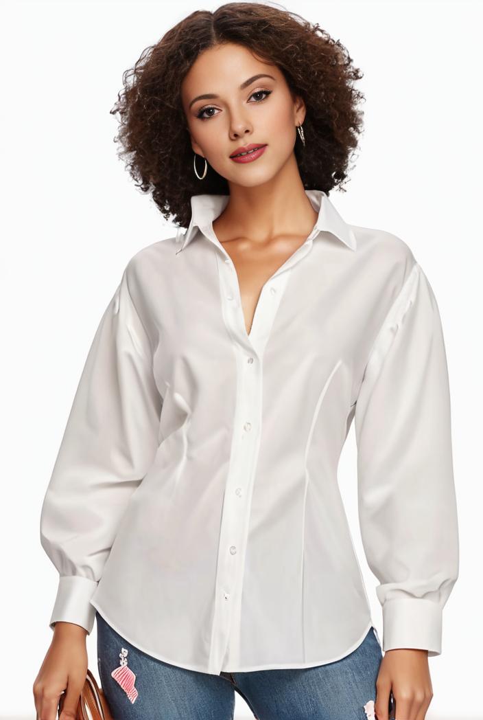 plus size casual blouse women s plus solid button up lantern sleeve turn down collar nipped waist blouse 143747