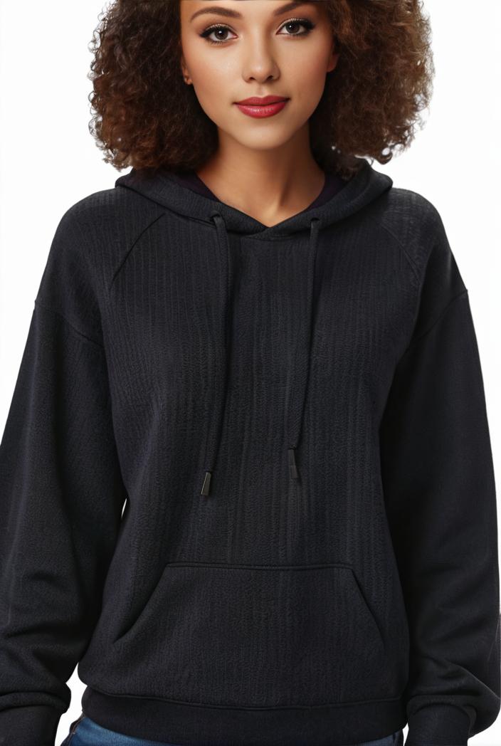 plus size casual sweatshirt women s plus solid waffle long sleeve drawstring hooded pullover sweatshirt with kangaroo pockets casual tops for fall winter women s clothing 144216