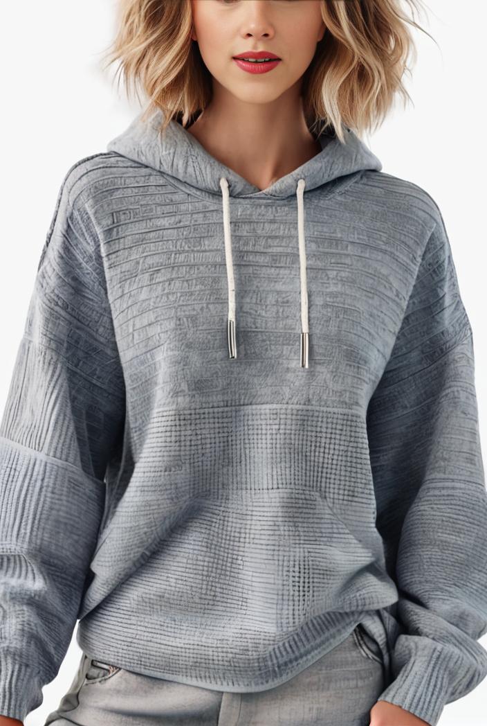 plus size casual sweatshirt women s plus solid waffle long sleeve drawstring hooded pullover sweatshirt with kangaroo pockets casual tops for fall winter women s clothing 144223
