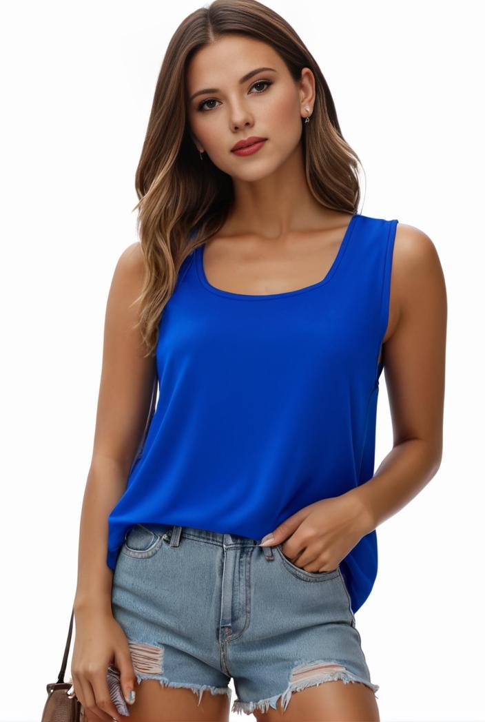 plus size casual tank top women s plus solid square neck pleated medium stretch tank top 144470