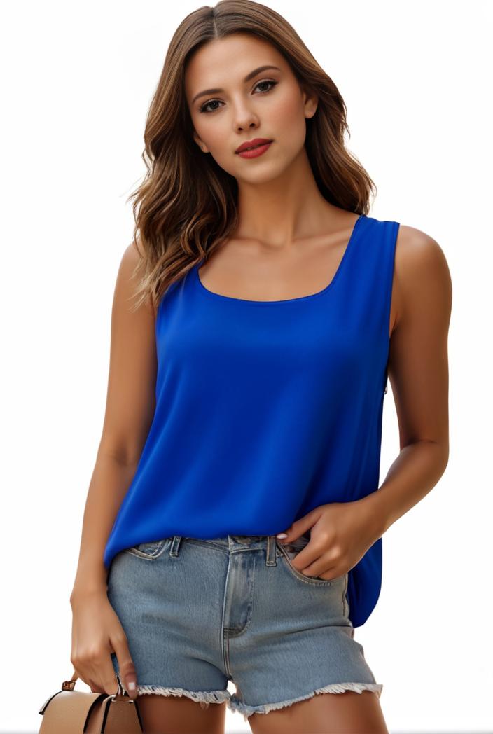 plus size casual tank top women s plus solid square neck pleated medium stretch tank top 144474