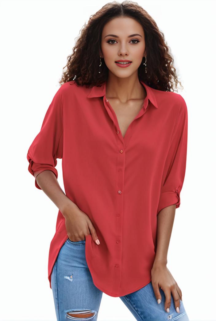 plus size formal shirt women s plus plain long sleeve turn down collar button up workwear shirt 146095