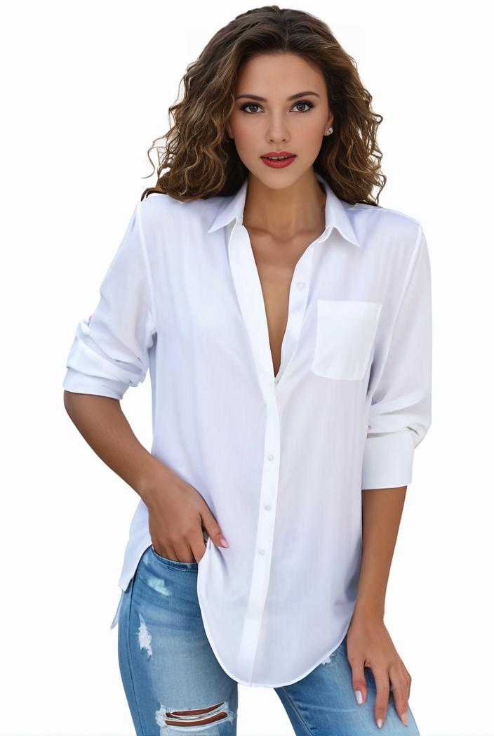 plus size formal shirt women s plus plain long sleeve turn down collar button up workwear shirt 146101
