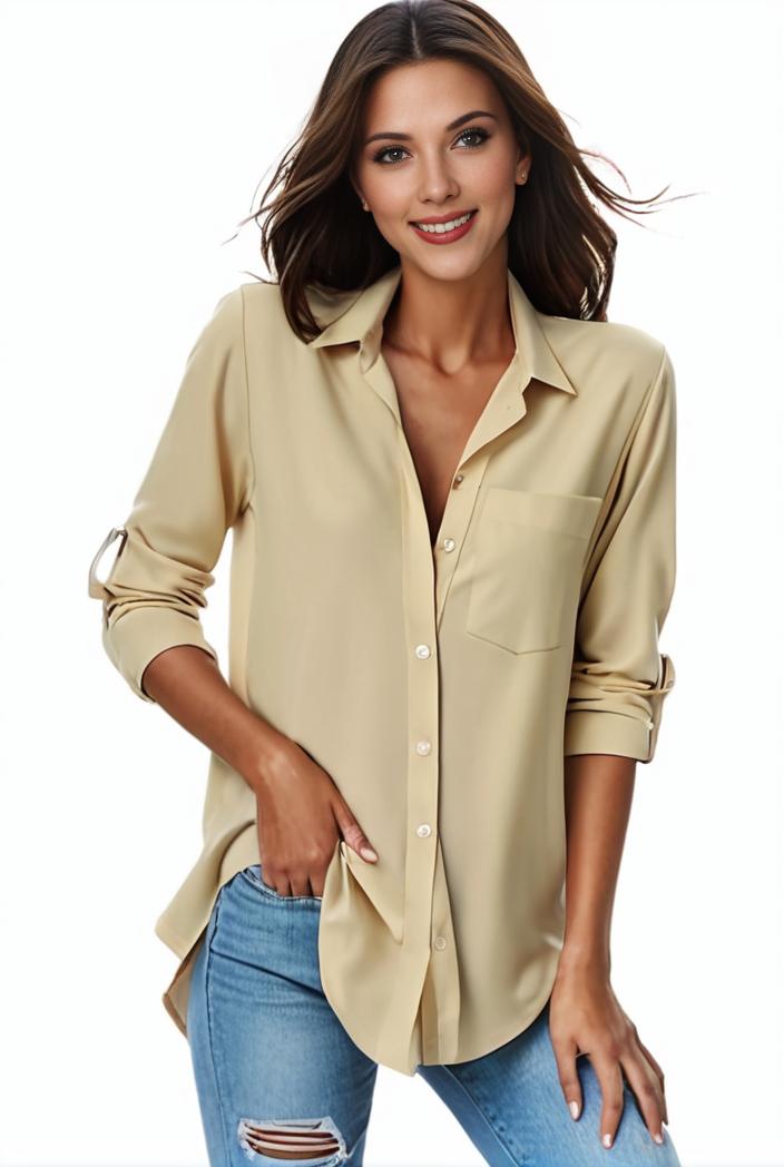 plus size formal shirt women s plus plain long sleeve turn down collar button up workwear shirt 146115