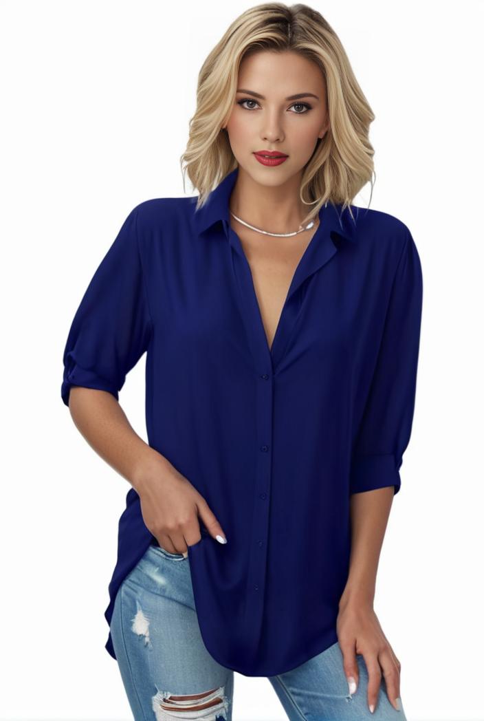 plus size formal shirt women s plus plain long sleeve turn down collar button up workwear shirt 146117