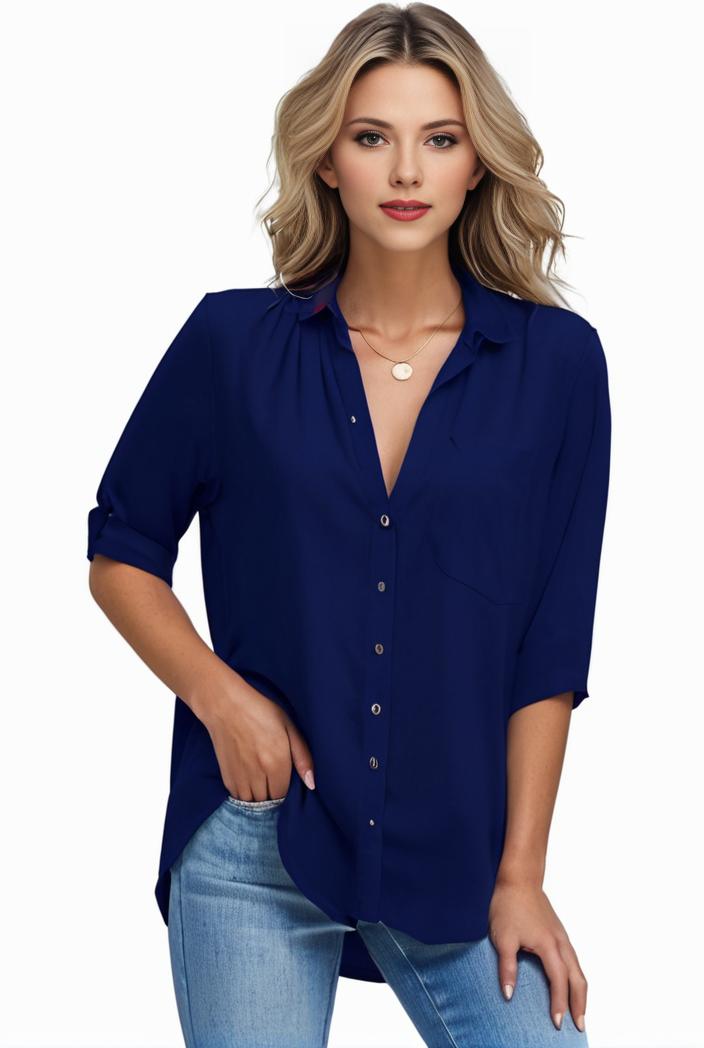 plus size formal shirt women s plus plain long sleeve turn down collar button up workwear shirt 146121