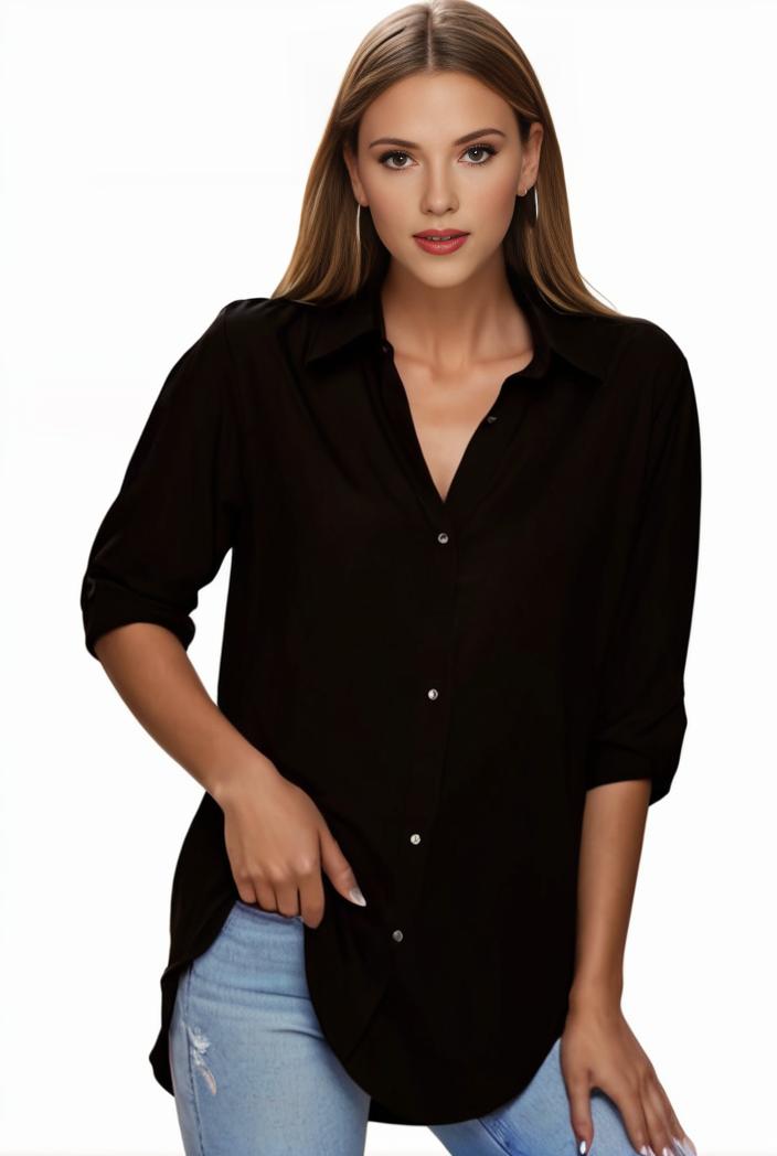 plus size formal shirt women s plus plain long sleeve turn down collar button up workwear shirt 146126